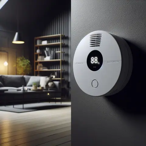 Combined smoke and carbon-monoxide detector mounted on a wall